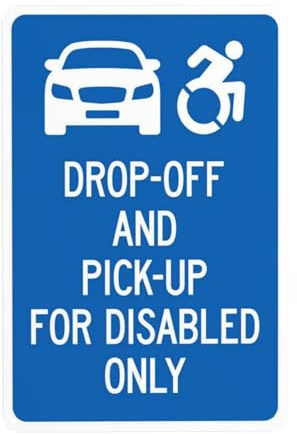 Segnali di avvertimento di sicurezza con scritta Drop Off And Pickup For Disabled Only, cartello in metallo di avvertimento, uso per casa, ufficio, negozio, decorazione da parete per interni ed
