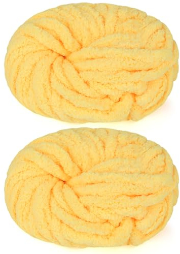 Reessy Chunky Yarn for Hand Knitting, 2×250g Super Chunky Wool Yarn-Yellow | Soft Thick Wool Jumbo Yarn for Crocheting, Fluffy Plush Blanket Yarn for Knitting Blanket Pet Bed Mats Sofa Mats