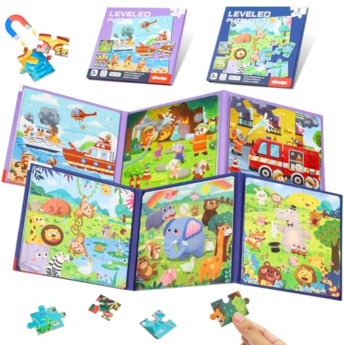 Juego Puzzle Magnetico Niños 3 4 5 Años,2 Set Juguete Magnético Rompecabeza | Puzzles Infantiles con Tema Forestal y Bomberos, Juguetes Educativos de Viaje, Regalos de Navida Niños Niñas