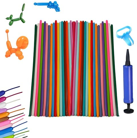 Kit de globos de modelado, 102 globos largos para hacer animales, multicolor, con bomba y anudador, para mayores de 15 años