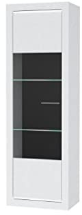 FORTE L-Light Vitrine mit 1 Glastür, Holzwerkstoff, Weiß mit Weiß hochglanz, B x H x T: 63,3 x 195,2 x 41,3 cm