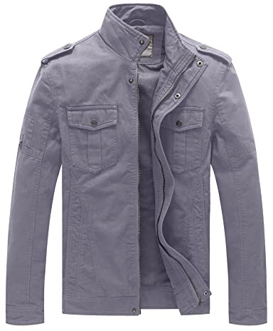 WenVen Giacca Casual in Cotone Giubbotto Classico Cargo Cappotto da Lavoro Primavera Cappotto da Esterno Autunnale Uomo Grigio Chiaro M