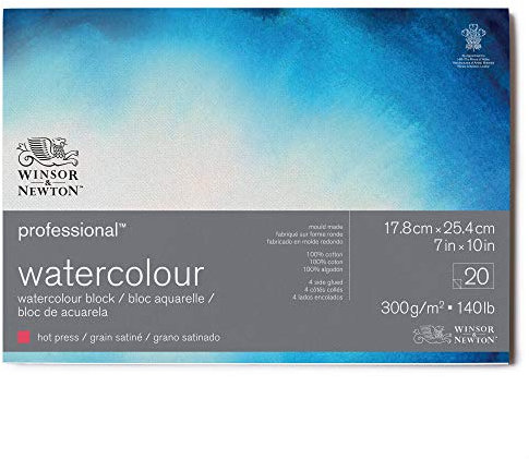 Winsor & Newton 6664005 Professional Aquarellpapier im Block - 20 Blatt 17,8 x 25,4cm , 300g/m², Satiniert, helles natürliches weißes Papier in archivierbarer Qualität, gilbbeständig