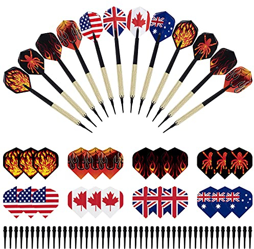Freccette Pointe Plastique, Set di 12 Freccette a Punta Morbida con 8 Stile, 24 Alette Bandiera e 46 Punte in plastica per Bersaglio di Freccette elettroniche (14 g)