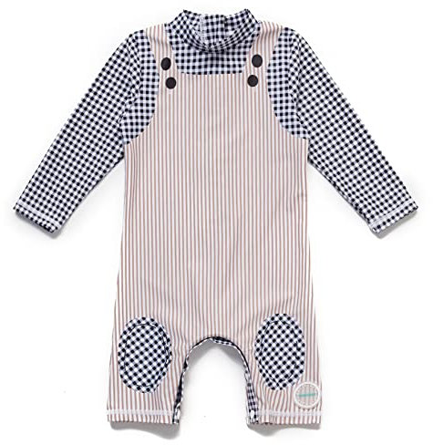 Mazuliso Baby Junge Badeanzug UPF50+ EIN Stück Lange Ärmel Sonnenanzug MIT Einem Reißverschluss(Gitter,74-80 cm)