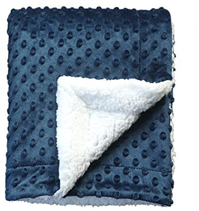 CREVENT Cozy Soft and Warm Sherpa Baby Blanket for Infant Toddler's Crib Cot Stroller Gift for Baby Girls All Season Use(75cmX100cm Navy Dot)