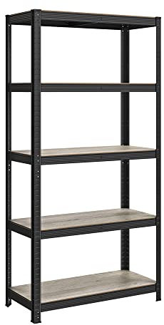 SONGMICS Standregal, Bücherregal, Lagerregal, 5 Ablagen, verstellbar, 40 x 90 x 180 cm, bis 875 kg belastbar, für Küche, Wohnzimmer, Greige-schwarz GLR040B21