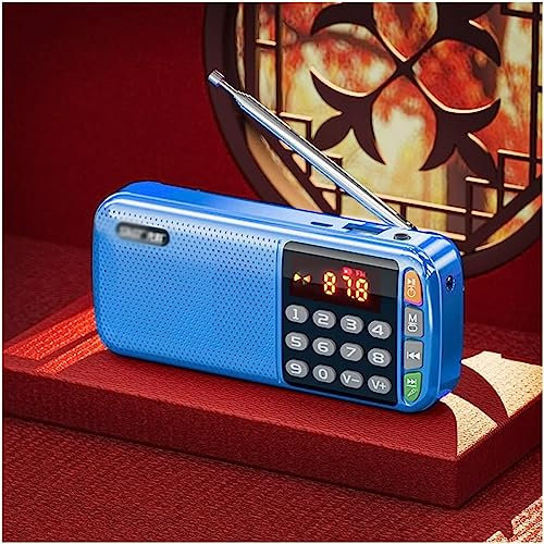 DEMCAY Digital Radio, Portable Internet Radio Petite Compact Rechargeable Battery Fm Radio, Portable Dab Radio Support Earphone U Disk Listen Songs (Color : Blue)