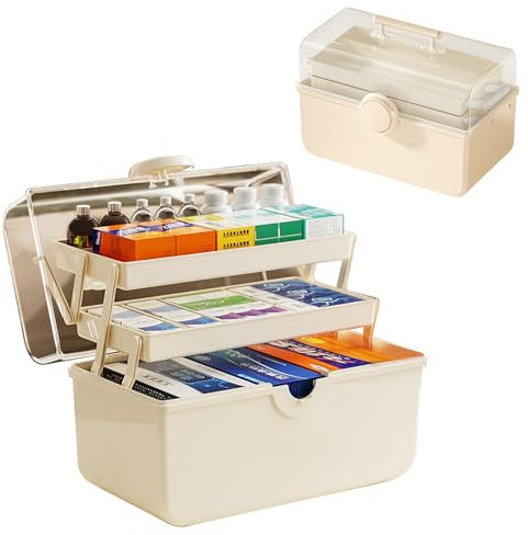Kensbro 3-Regal Mehrzweck-Aufbewahrungsbox,35cm Medikamentenbox Aufbewahrung,Box Gross Portable,Sortierboxen für Kleinteile,Haarschmuck und Kosmetik,Medikamenten Organizer,Bastel-Organizer