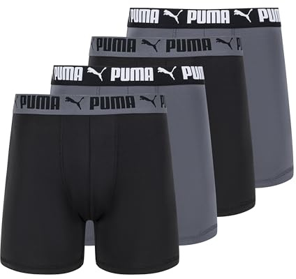 Puma Men's 4 Pack Active Stretch Boxer Briefs, Black/Grey, Medium