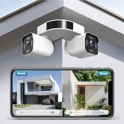 WiFi utomhuskameror med dubbla linser för hemsäkerhet, 2,5 K/5 MP huskameror med ljud och video, PTZ-säkerhetskameror, trådlös utomhus med automatisk spårning, utomhuskamera trådbunden stöder färg