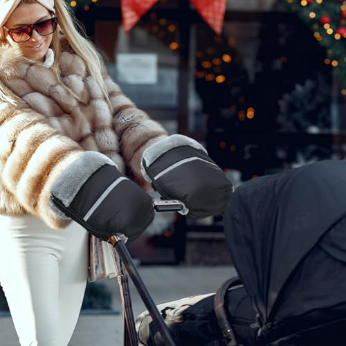 Bighan Guanti Passeggino, Antivento Antigelo Scaldamani Impermeabile Guanti Manicotto Inverno in Pile Termico Per Guanti Passeggino, Universale Maggior Parte Dimensioni per Passeggino (Nero)