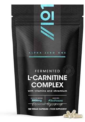 L-Carnitine 3000mg with BioPerine - 120 Vegan Capsules - Energy & Metabolism Support - High Strength Acetyl L-Carnitine Complex (1 Month Supply) by Alpha01