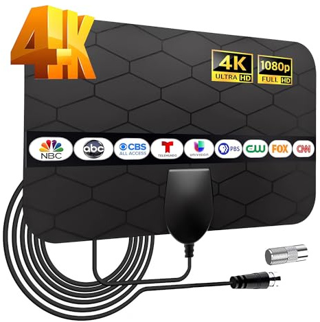 Bärbar antenn TV, digital tv-antenn för smart/gamla, lokala kanaler, stöd 4K 1080P, förstärkare signalförstärkare, 3,0 m koaxialkabel, HD TV-antenn inomhus