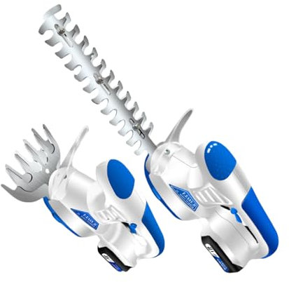 Cordless Hedge Trimmer, 2-in-1 12V Electric Hedge Trimmer & Grass Shear with 2x1500mAh Lithium-Ion Battery & Charger, 2 Blades, Lightweight Handheld Garden Cutter for Grass Shrub Lawn Branches Pruning