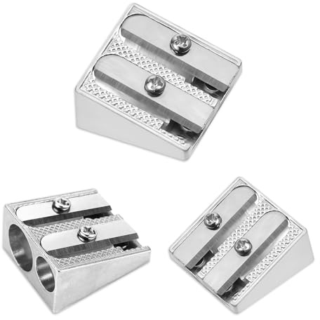 Solvica 3PCS Metal Pencil Sharpener with 2 Holes, Manual, Silver, Pencil Sharpener for Kids, Home, School, Office Stationery