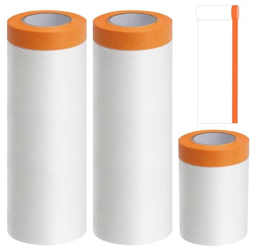 Bhina 3 Rollen Abdeckfolie mit Klebeband 3er-Set, Maler Abdeckfolie, Klebeband Malerkrepp mit Folie, Selbstklebende Transparent Innenraum Abklebeband Maler Folie zum Staubschutz (55cm, 150cm, 270cm)
