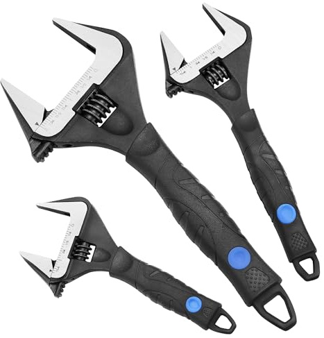 MAXPOWER 6 8 10-inch Adjustable Wrench Set, Wide Jaw Opening 1.4 1.6 2