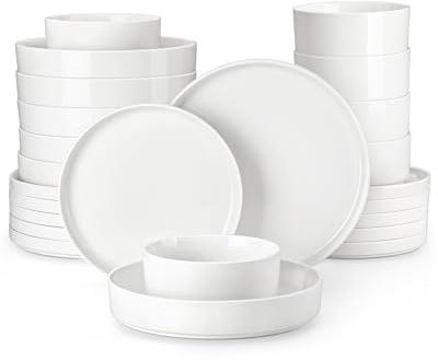MALACASA 48 Pieces Porcelain Dinnerware Set, Modern White Dish Set for 12, Premium Serving Plates and Bowls Sets, 12 x Dinner Plates, 12 x Dessert Plates, 12 x Cereal Bowls, Series Leah
