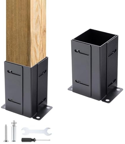 Kit di staffe regolabili in acciaio, per pali in legno, 8,9-10 cm, resistente, supporto esterno per ponte, pergola, recinzione, cassetta postale nera (1 pezzo)