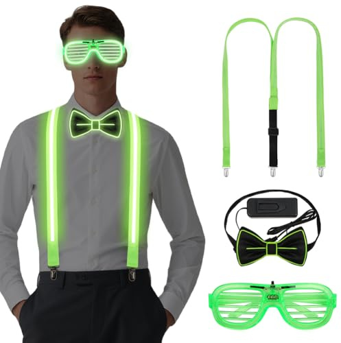 Alaoo Lunettes Led, 3 pièces de lunettes lumineuses pour fête, lunettes LED Party, avec LED Papillon, clip de bracelet, convient pour les fêtes d'anniversaire, les carnavals, le Nouvel An, Noël (Vert)