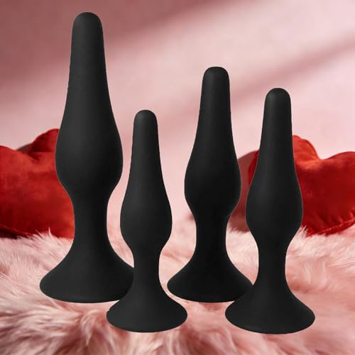 4x Plug Anal Silicona Dildo Butt Plug De Silicona Hermética Para Mujer Principiante Detrás Del Cuerpo Cuatro Tamaños (Negro)-Ab3k