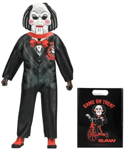 NECA Billy The Puppet Saw Movie 6 Inch Scale Clothed Action Figure, Black Suit with Red Bow Tie, Collector Display with Game or Treat Bag