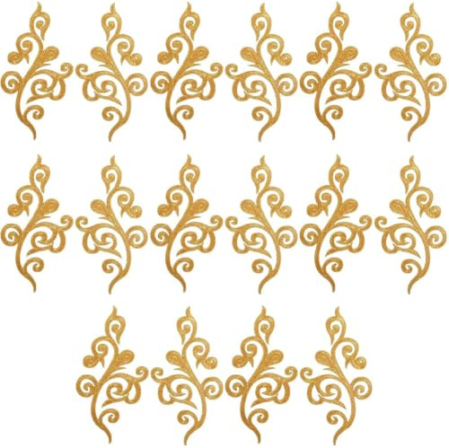 GORGECRAFT 16pz Toppa Ricamata Metallico con Foglie Dorate Stile Boho con Applicazioni Ricamate Bordo A Forma di Vite con Fiori da Stirare in Pizzo Abiti Zaini Jeans Cappelli Abbigliamento Cucito