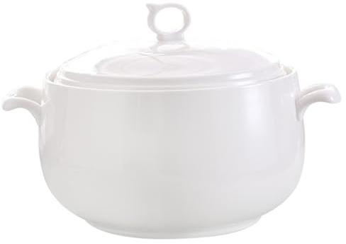 Ameble Soup Tureen 3000ml Round Ceramic Serving Bowls with Lids Heat-Resistant Soup Bowls with Handles Microwave Safe for Restaurant Home Kitchen Tureen, Ceramic Bowl with Lid, with Han