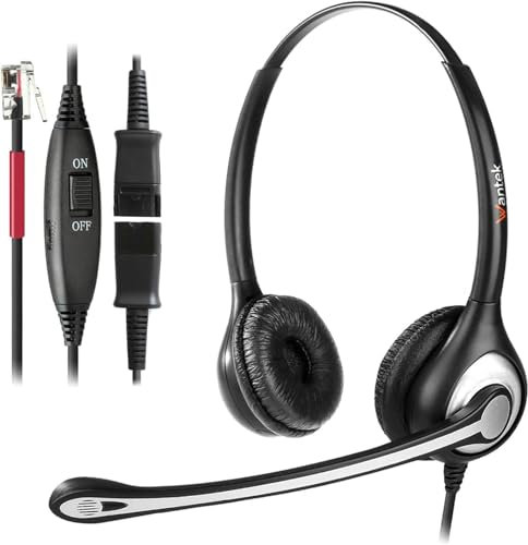 Auriculares Teléfono Fijo RJ9 Dual, Micrófono con Cancelación de Ruido, Quick Disconnect, WANTEK Cascos Centro de Llamadas para Yealink Avaya Cisco Grandstream Panasonic KXT Teléfonos IP(602QY1)