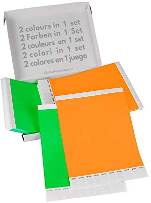 Set Economique! Bracelets d’admission GA Event Solutions en Tyvek, 500+500 pièces, vert + orange