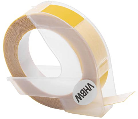 vhbw 3D Prägeband-Schriftband-Kassette kompatibel mit Dymo 1855, 1880, 747861, 18577, 20008CP Etiketten-Drucker 3m x 9mm Weiß auf Gelb