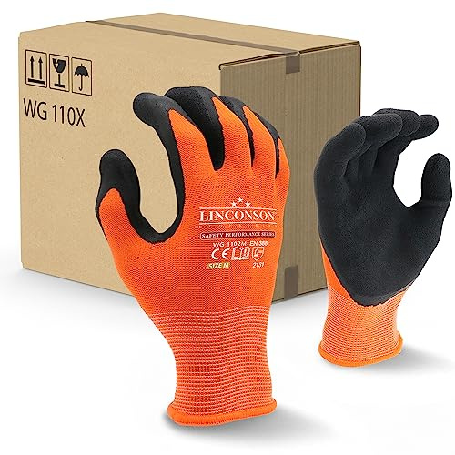 linconson 12 Pack Safety Performance Series Construction Mechanics Work Gloves (M (Pack of 12), Orange)