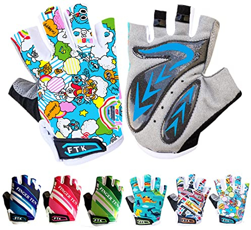 Kids Cycling Gloves Half Finger Gel Padded Non-Slip Breathable, Junior Glove Girls Boys Fingerless Adjustable for Mountain Bike Running Riding Sport Outdoor Biking Skating