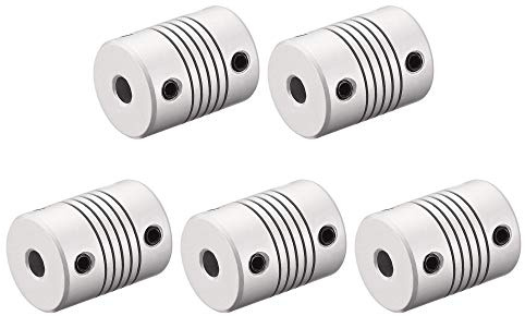 sourcing map 5mm to 5mm Aluminum Alloy Shaft Coupling Flexible Coupler Motor Connector Joint L25xD19 Silver,5pcs