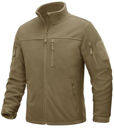 TACVASEN Military Jacket Men Winter Tactical Jackets Work Fleece Jacket Warm Walking Jackets Outdoor Hiking Jacket Khaki