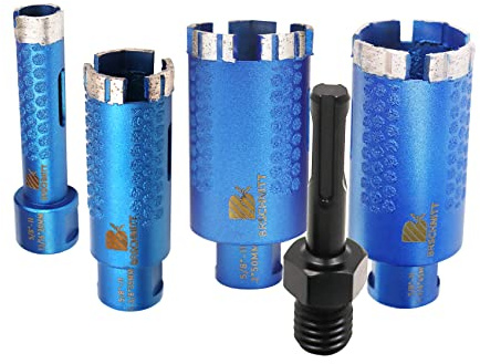 Diamond Core Drill Bit Set - BRSCHNITT Laser Welded Granite Hole Saw with 5/8-11 Thread for Granite Marble Solid Block Stone Reinforced Concrete,Dry or Wet Drilling (20/35/45/50mm+Adapter)