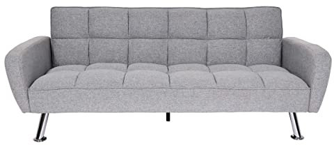 Mendler Sofa HWC-K19, Couch Schlafsofa Gästebett Bettsofa Klappsofa, Nosagfederung Schlaffunktion 203cm - Stoff/Textil hellgrau