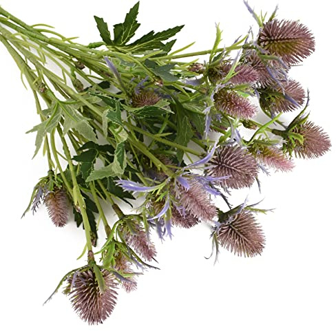 HUIANER 2 Stems Artificial Thistle Spray Eryngium Flowers Artificial Real Touch Eryngium Artificial Sea Holly Flowers for Wedding Bridal Bouquet Wreath Table Centerpiece Outdoor Decor (Purple)