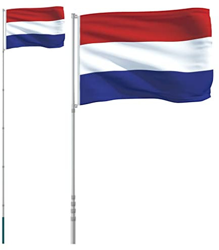 vidaXL Mástil y Bandera de Países Bajos Aluminio 5,55 m, Bandera de Holanda, Bandera, mástil de Bandera, Bandera Nacional, asta de Bandera