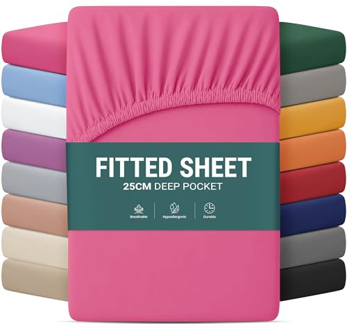 Yorkshire Bedding Single Fitted Sheet 25 CM Deep Hot Pink Bed Sheets with Elastic Corners Anti Wrinkle Soft Brushed Microfiber Breathable Shrinkage Fade-Resistant Bedsheets