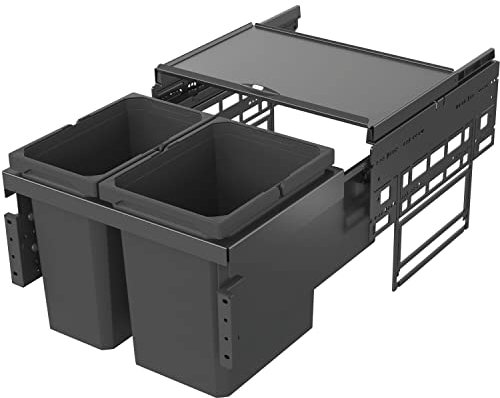 VAUTH-SAGEL Envi Space S Einbau Abfallsammler KB 500mm, Mülleimer 2 Fächer Abfalltrennsystem mit Frontanbindung im Spülenunterschrank 12 und 15,5 Liter, Kunststoff lavagrau