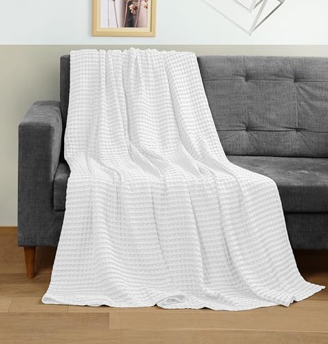 Utopia Bedding 100% Cotton Waffle Weave Blanket Throw Size for Bed - Lightweight, Breathable Summer Blankets for Couch Sofa Soft and Cozy, Gift for Mother’s Day Home Decor (White, 56x60 Inch)