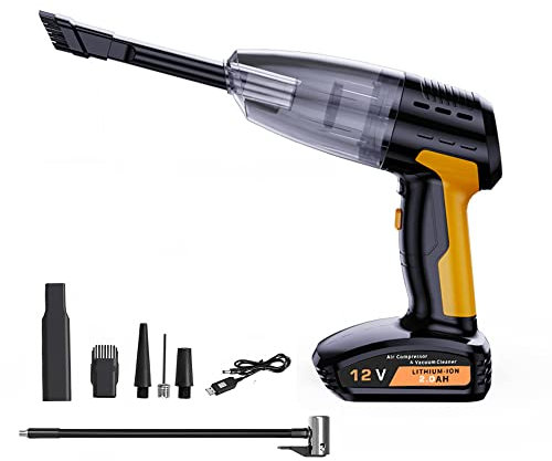 Aoun Aspirateur De Voiture Portable sans Fil Et Gonfleur De Pneus avec Manomètre, Écran LCD Et Lumière LED, Aspirateur à Main à Forte Aspiration 9000pa, Rechargeable électrique Pompe à Air sans Fil