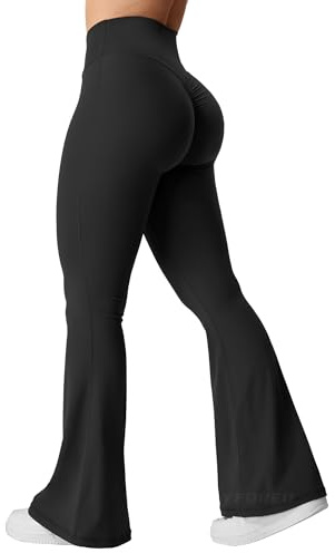 YEOREO Kalie Flare Scrunch Leggings for Women V Cross Waist Bell Bottom Yoga Pants Tummy Control Bootcut Workout Leggings Black S