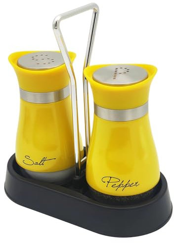 Set de 2 Salières et Poivrières en Acier Inoxydable et Verre, Salière et Poivrière de Qualité Supérieur, Pot a Sel Accessoires de Cuisine (Jaune)