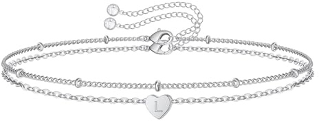 TINGN Herz Armband für Damen Mädchen - Silber Armband mit Buchstaben L Herz Charm Armbänder Silber Armbänder Kinder Schmuck Damen Geburtstags Geschenk für Sie Freundin Mädchen Valentinstag Muttertags
