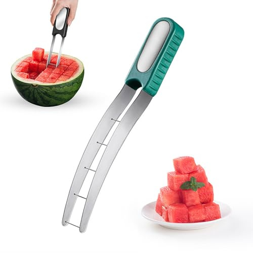 Generic vattenmelonskärare med sked, vattenmelonskärverktyg Snabbt säkert vattenmelon Kniv för Kök Camping Picknick Gadget (Grön), Medium