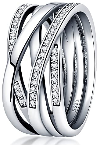 KUNSIR 925 Sterling Silver Rings Fits European Ring for Women Classic Cubic Zirconia Simple Fashion Promise Statement Anniversary Wedding Bands Engagement Rings Size 7-9
