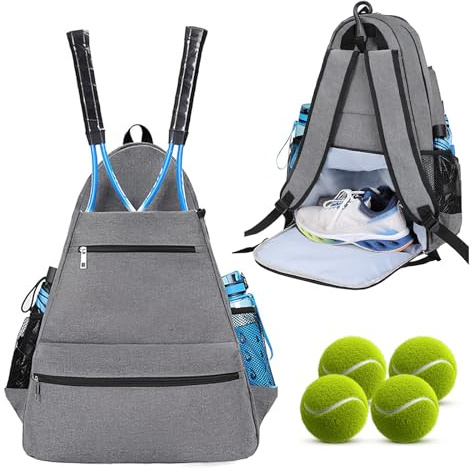 Wisebom Sac à dos de tennis, sac à dos unisexe de grande capacité avec compartiment à chaussures et poches multiples pour raquettes de tennis, raquettes de pickleball, raquettes de badminton,